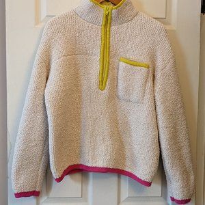 Anthropologie white quarter zip fleece sweater jacket with colorful trim